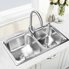 キッチンシンク 台所流し台 69*39cm 2槽 オーバー アンダー 304ステンレス