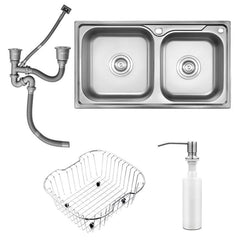 キッチンシンク 台所流し台 69*39cm 2槽 オーバー アンダー 304ステンレス