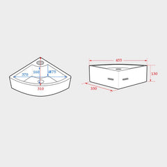 壁掛洗面ボール 手洗い鉢 洗面器 陶器 壁付 排水栓&排水トラップ付 三角型 蛇口穴付 和風 33cm - Kansofurni