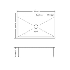 キッチンシンク ナノ台所流し台 55*45cm オーバー アンダー 201ステンレス 手作り 黒 1槽 厚手 - Kansofurni