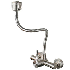 壁付蛇口 キッチン水栓 水道蛇口 台所水栓 冷熱混合栓 ツーホール ヘアライン