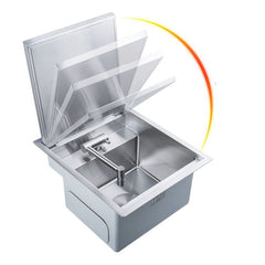 キッチンシンク 台所流し台 30*39cm オーバー アンダー 304ステンレス 折畳み式蛇口付 目隠しフタ付 1槽 銀 - Kansofurni