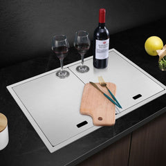 キッチンシンク ナノ台所流し台 58*45cm オーバー アンダー 304ステンレス 折畳み式蛇口付 目隠しフタ付 銀 1槽