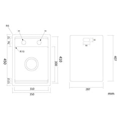 キッチンシンク ナノ台所流し台 35*45cm オーバー アンダー 304ステンレス 昇降蛇口付 目隠しフタ付 黒 1槽