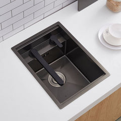 キッチンシンク ナノ台所流し台 35*45cm オーバー アンダー 304ステンレス 昇降蛇口付 目隠しフタ付 黒 1槽