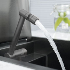 キッチンシンク ナノ台所流し台 30*39cm オーバー アンダー 304ステンレス 折畳み式蛇口付 蓋付 黒 1槽