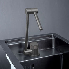 キッチンシンク ナノ台所流し台 36*42cm オーバー アンダー 304ステンレス 折畳み式浄水器用蛇口付 蓋付 黒 1槽