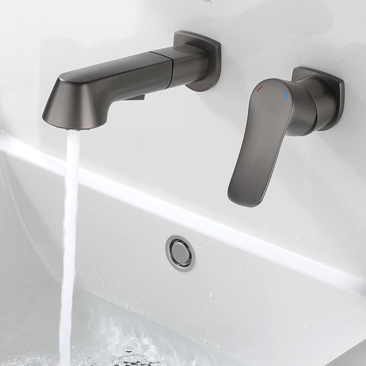 壁付水栓 浴室キャビネット蛇口 引出し水栓 洗面蛇口 冷熱混合栓 整流&シャワー吐水式 ガングレー - Kansofurni