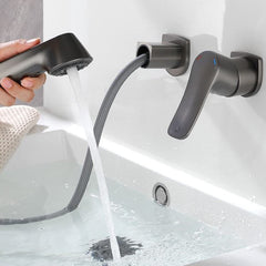 壁付水栓 浴室キャビネット蛇口 引出し水栓 洗面蛇口 冷熱混合栓 整流&シャワー吐水式 ガングレー - Kansofurni