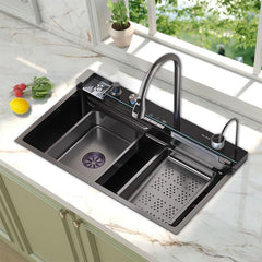 キッチンシンク ナノ台所流し台 68*45cm オーバー アンダー 304ステンレス 多機能 蛇口付 浄水栓付 カップ洗浄付 1槽
