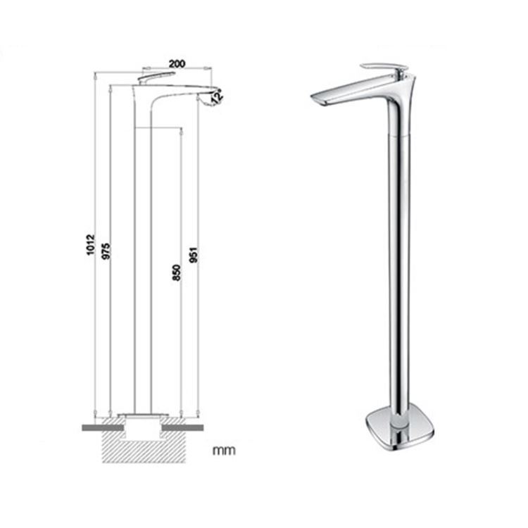 水栓 床置きシャワー水栓 床立ち上げ式浴槽蛇口 冷熱混合栓 水栓金具 銀 - Kansofurni