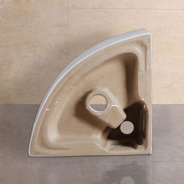 壁掛洗面ボール 手洗い鉢 洗面器 陶器 壁付 排水栓&排水トラップ付 三角型 蛇口穴付 和風 33cm - Kansofurni