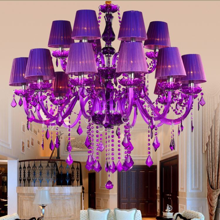 シャンデリア クリスタル照明 リビング 吹き抜け ダイニング照明 紫色 オシャレ - Kansofurni