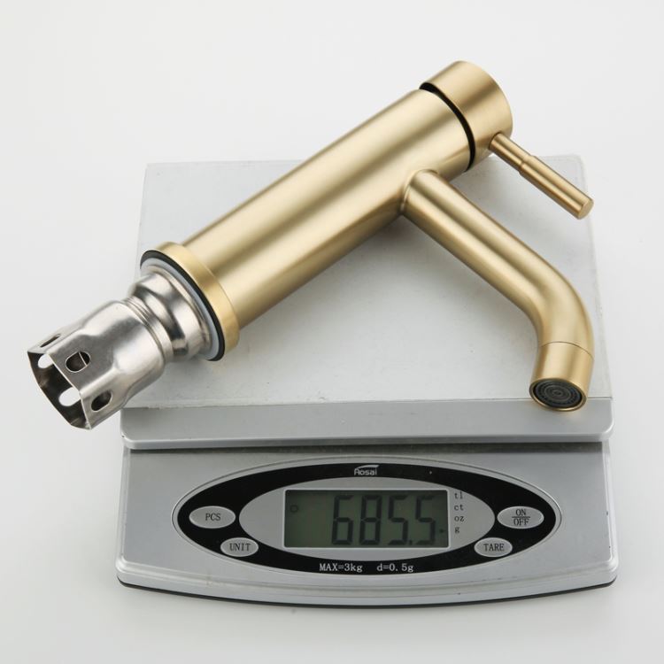 洗面蛇口 バス水栓 冷熱混合栓 水道蛇口 ステンレス鋼 古金 H168mm - Kansofurni