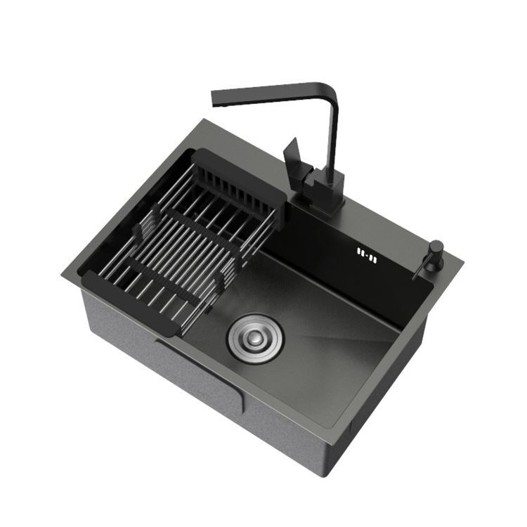 キッチンシンク ナノ台所流し台 55*45cm オーバー アンダー 201ステンレス 手作り 黒 1槽 厚手 - Kansofurni