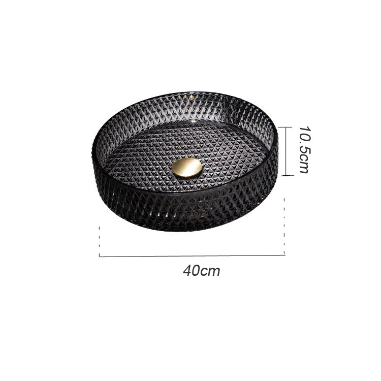 洗面ボール 手洗鉢 洗面器 ガラス製 ダイカスト 排水金具付 黒色 丸型 40cm - Kansofurni