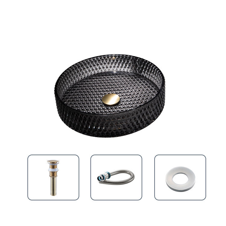 洗面ボール 手洗鉢 洗面器 ガラス製 ダイカスト 排水金具付 黒色 丸型 40cm - Kansofurni