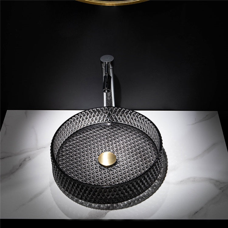 洗面ボール 手洗鉢 洗面器 ガラス製 ダイカスト 排水金具付 黒色 丸型 40cm - Kansofurni