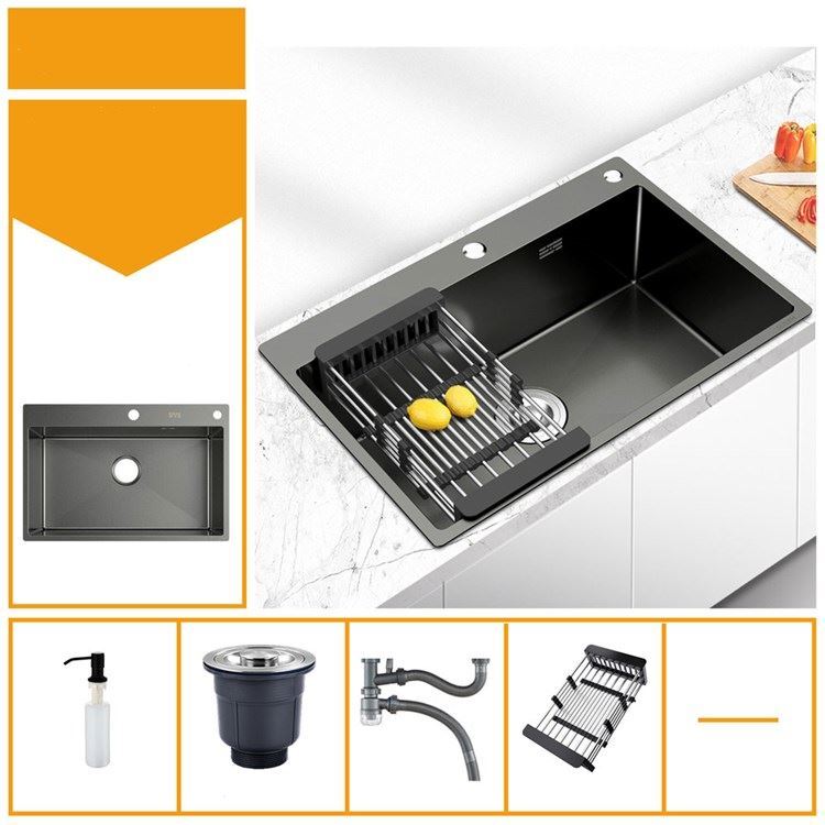 キッチンシンク ナノ台所流し台 55*45cm オーバー アンダー 201ステンレス 手作り 黒 1槽 厚手 - Kansofurni