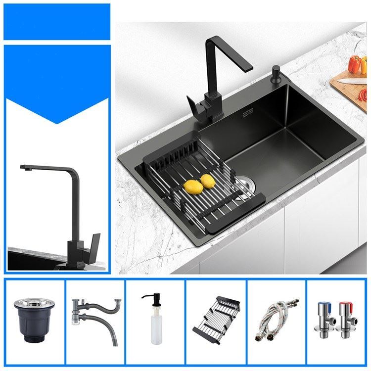 キッチンシンク ナノ台所流し台 55*45cm オーバー アンダー 201ステンレス 手作り 黒 1槽 厚手 - Kansofurni