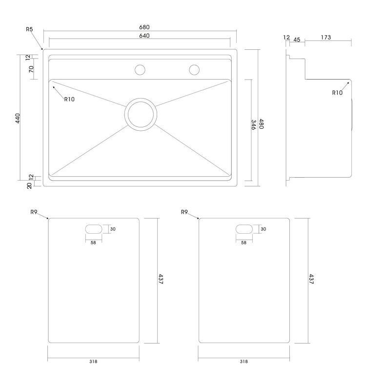 キッチンシンク ナノ台所流し台 68*48cm オーバー アンダー 304ステンレス 折畳み式蛇口付 目隠しフタ付 黒 1槽 - Kansofurni