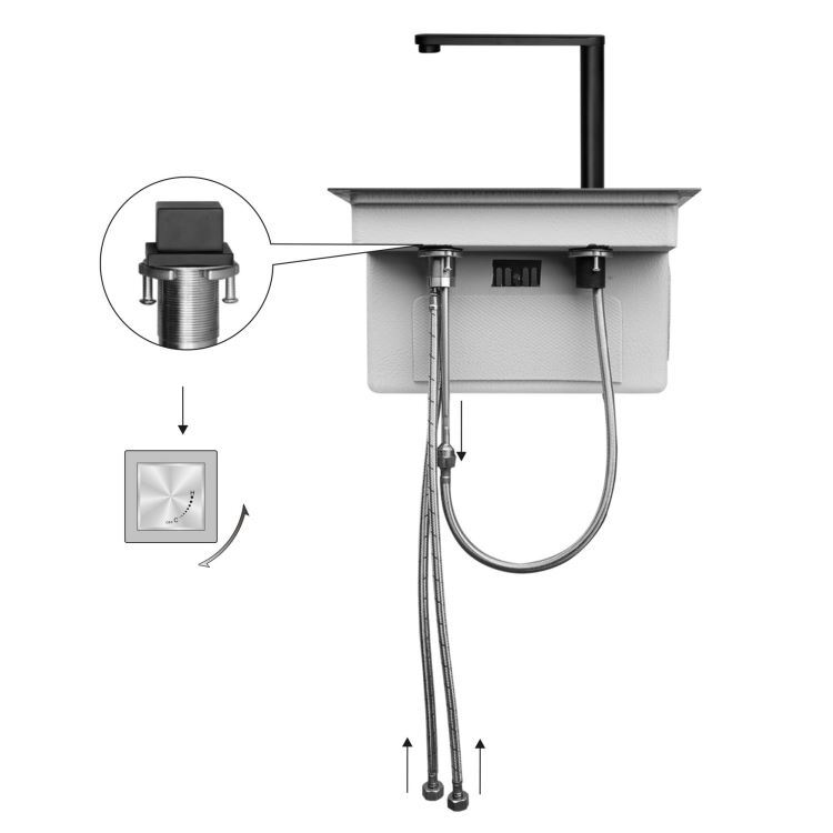 キッチンシンク ナノ台所流し台 68*48cm オーバー アンダー 304ステンレス 折畳み式蛇口付 目隠しフタ付 黒 1槽 - Kansofurni