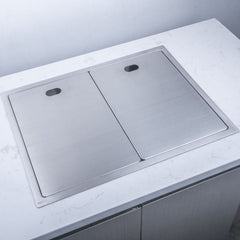 キッチンシンク ナノ台所流し台 58*45cm オーバー アンダー 304ステンレス 折畳み式蛇口付 目隠しフタ付 銀 1槽