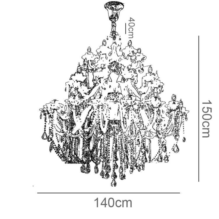 シャンデリア クリスタル照明 ホテル 吹き抜け 別荘 大型照明 白色 32灯 D140*H150cm - Kansofurni