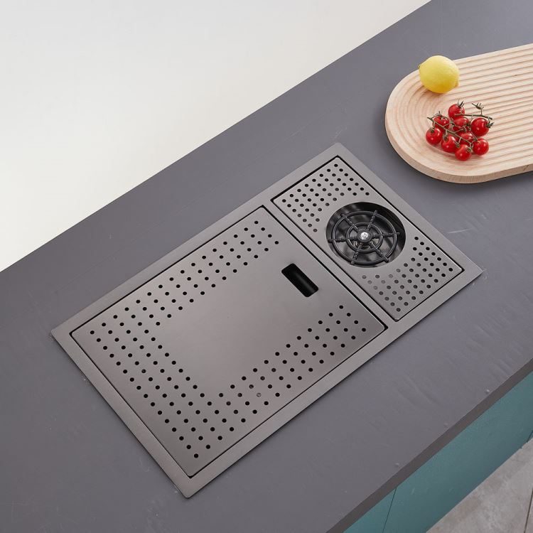 キッチンシンク ナノ台所流し台 58*32cm オーバー アンダー 304ステンレス 昇降蛇口付 目隠しフタ付 カップ洗浄付 黒 1槽 - Kansofurni