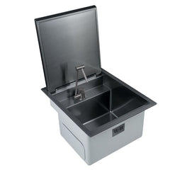 キッチンシンク ナノ台所流し台 36*42cm オーバー アンダー 304ステンレス 折畳み式浄水器用蛇口付 蓋付 黒 1槽