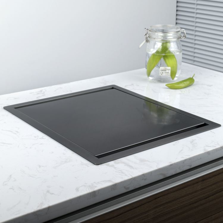 キッチンシンク ナノ台所流し台 43*45cm オーバー アンダー 304ステンレス 折畳み式蛇口付 蓋付 黒 1槽 - Kansofurni