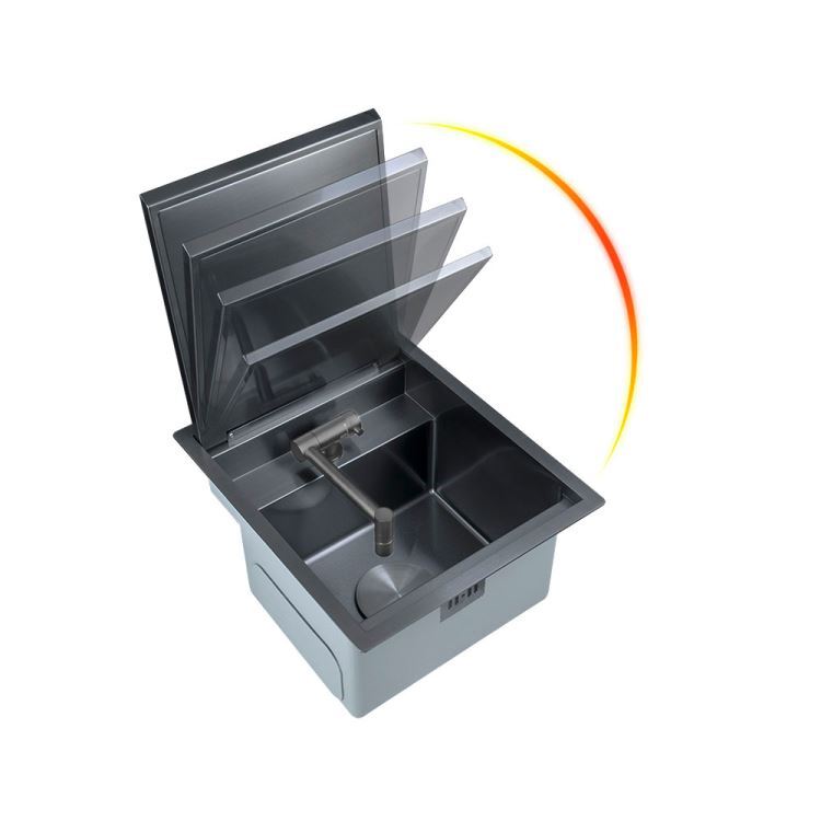 キッチンシンク ナノ台所流し台 43*45cm オーバー アンダー 304ステンレス 折畳み式蛇口付 蓋付 黒 1槽 - Kansofurni