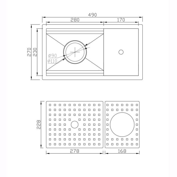 キッチンシンク ナノ台所流し台 49*27cm オーバー アンダー 304ステンレス カップ洗浄付 黒 - Kansofurni