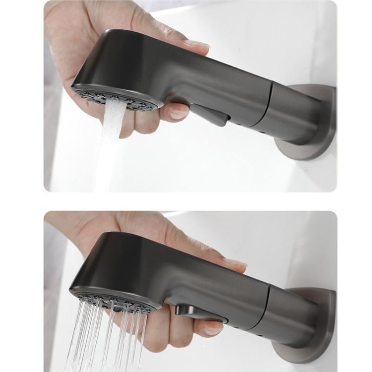 壁付水栓 浴室キャビネット蛇口 引出し水栓 洗面蛇口 冷熱混合栓 整流＆シャワー吐水式 ガングレー - Kansofurni