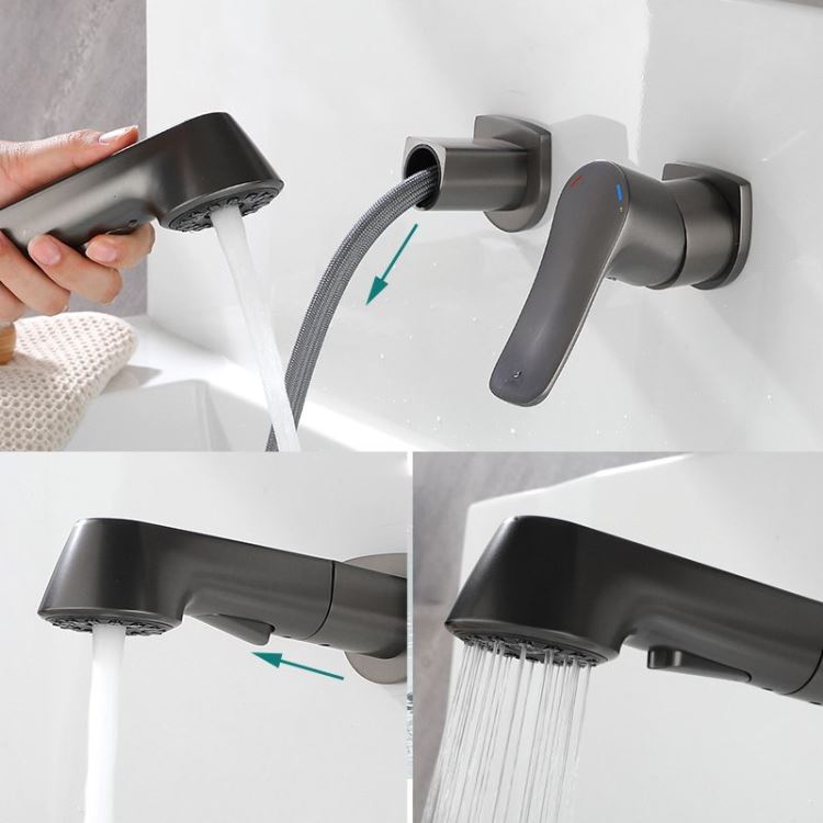 壁付水栓 浴室キャビネット蛇口 引出し水栓 洗面蛇口 冷熱混合栓 整流＆シャワー吐水式 ガングレー - Kansofurni