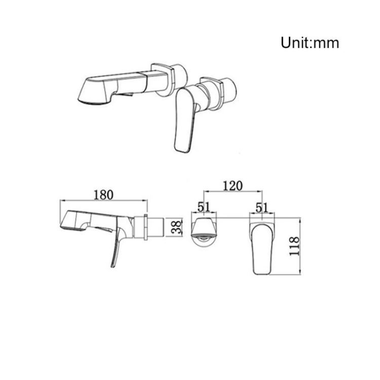 壁付水栓 浴室キャビネット蛇口 引出し水栓 洗面蛇口 冷熱混合栓 整流＆シャワー吐水式 ガングレー - Kansofurni