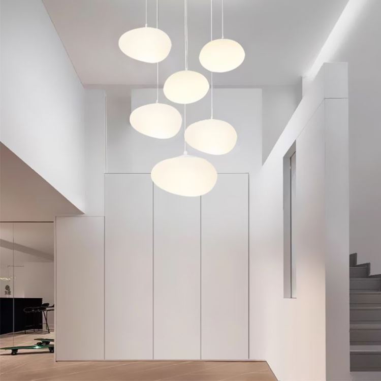 ペンダントライト リビング照明 食卓ランプ 店舗 玉石型 白 モダン ガラス 1灯 - Kansofurni