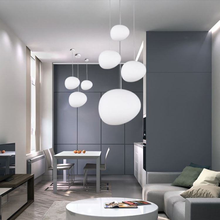 ペンダントライト リビング照明 食卓ランプ 店舗 玉石型 白 モダン ガラス 1灯 - Kansofurni