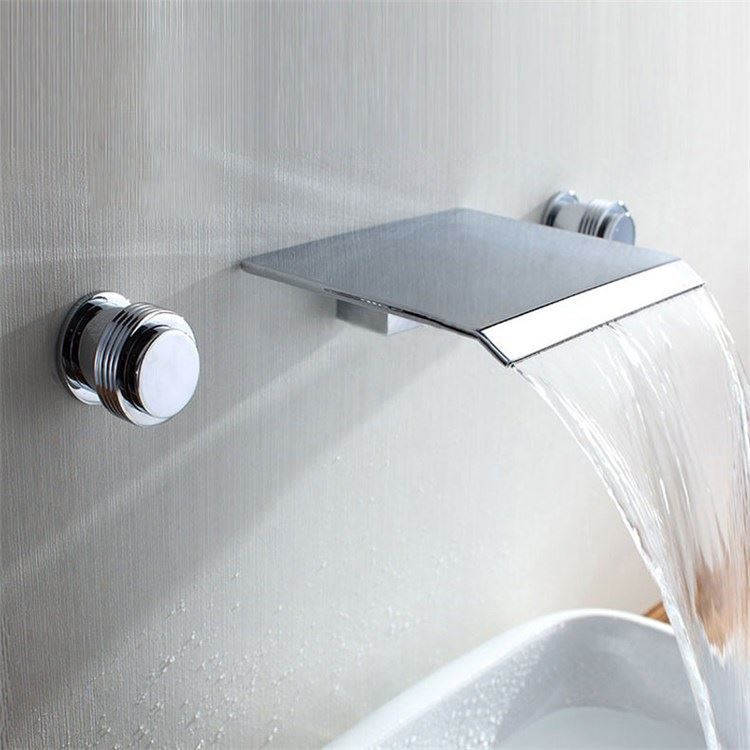壁付蛇口 バス水栓 水道蛇口 浴槽水栓 冷熱混合栓 2ハンドル 銀 - Kansofurni