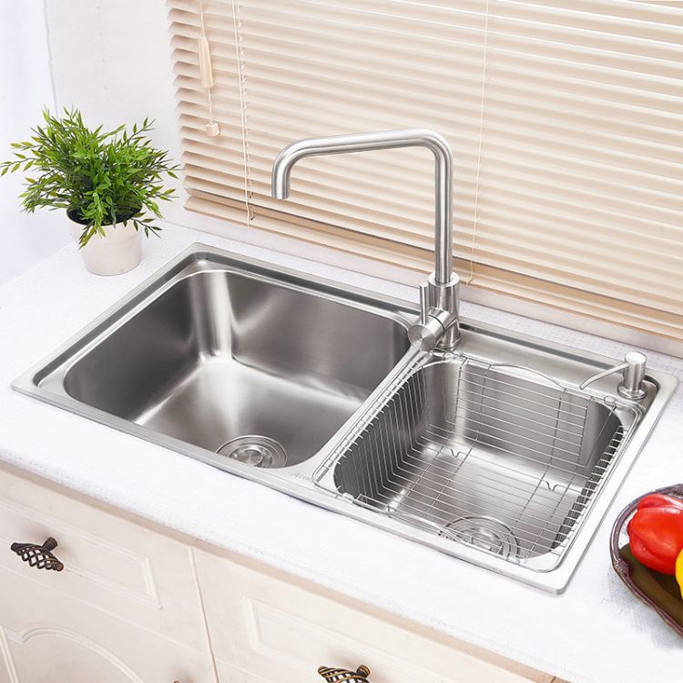 キッチンシンク 台所流し台 75*40cm 2槽 オーバー アンダー 304ステンレス - Kansofurni